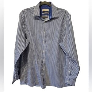 Michael Kors Blue and White Striped Non-Iron Regular Fit Shirt Men's Size 16.5